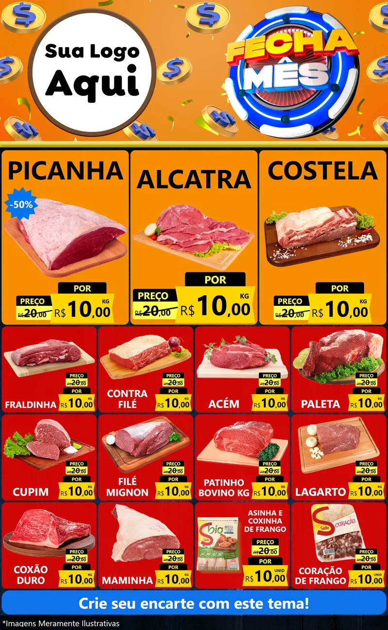 Modelo de Encarte para Encarte Grande com o tema Fecha Mês para Açougue