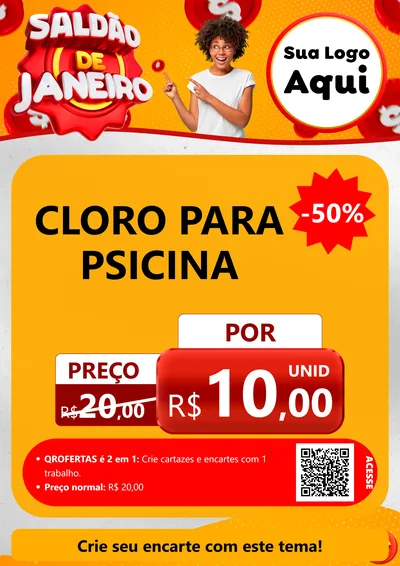 Modelo de Cartaz para Cartaz A4 Vertical com o tema Saldão de Janeiro para Produtos para Piscina