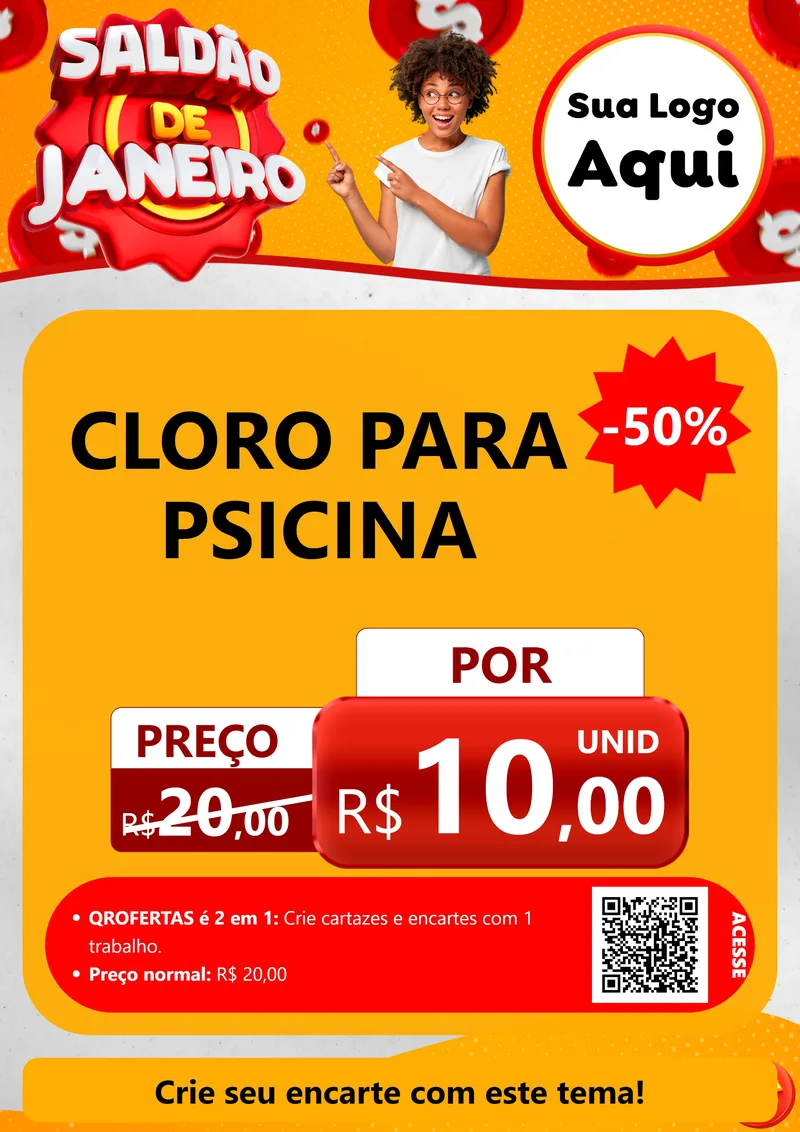 Modelo de Cartaz para Cartaz A4 Vertical com o tema Saldão de Janeiro para Produtos para Piscina