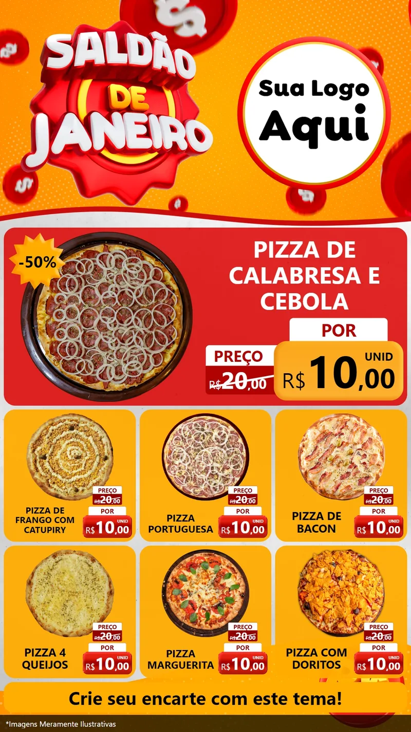 Modelo de Rede Social para Stories com o tema Saldão de Janeiro para Pizzaria