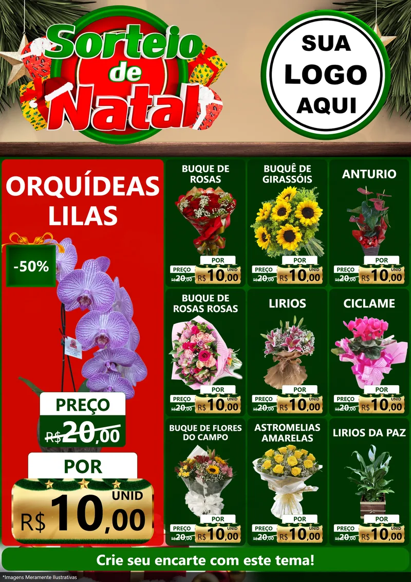 Modelo de Encarte para Encarte A4 Vertical com o tema Sorteio de Natal para Floricultura e jardim