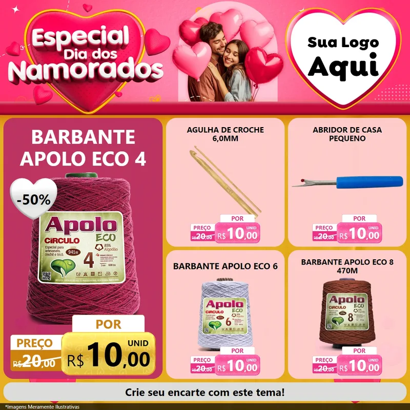 Modelo de Rede Social para Feed Facebook com o tema Especial Dia dos Namorados para Armarinho e Aviamentos