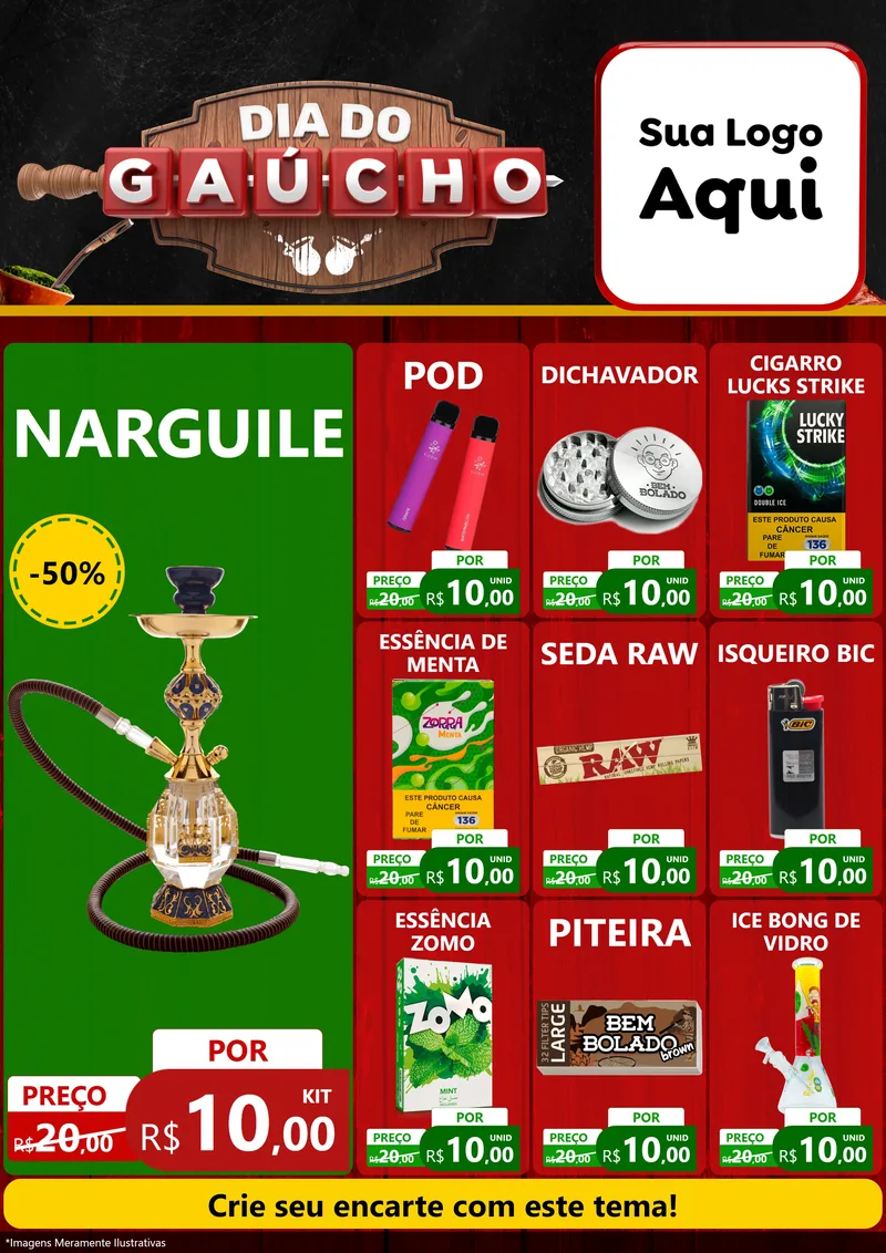Modelo de Encarte para Encarte A4 Vertical com o tema Dia do Gaúcho para Tabacaria