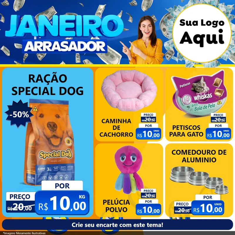 Modelo de Rede Social para Feed Facebook com o tema Janeiro Arrasador para Pet Shop