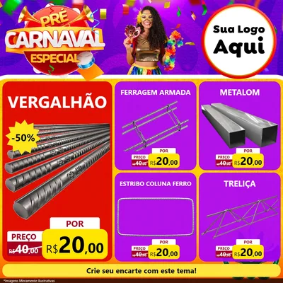 Modelo de Rede Social para Feed Facebook com o tema Pré-Carnaval Especial para Ferragens