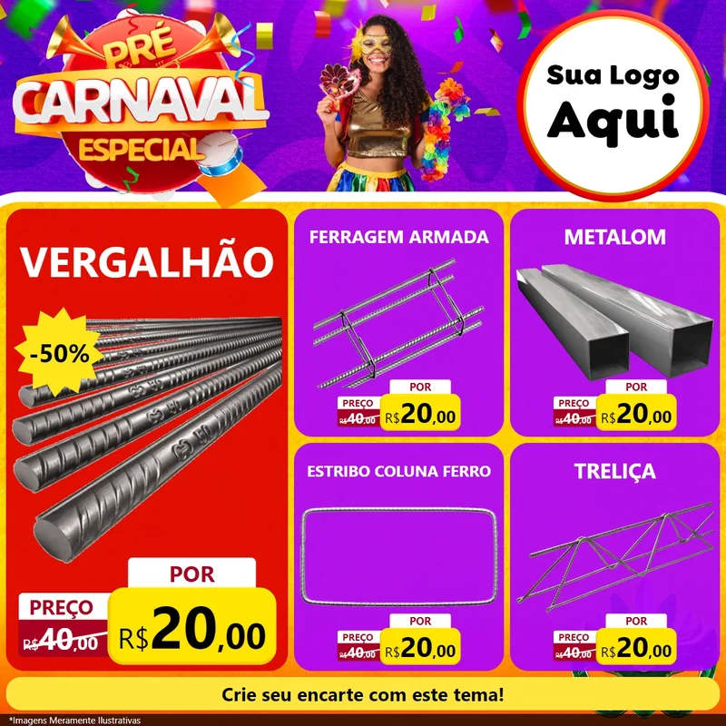 Modelo de Rede Social para Feed Facebook com o tema Pré-Carnaval Especial para Ferragens
