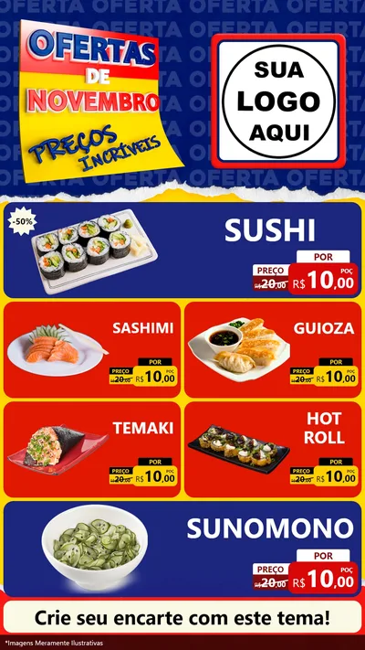 Modelo de TV para TV Vertical com o tema Ofertas de Novembro - Preços Incríveis para Comida japonesa