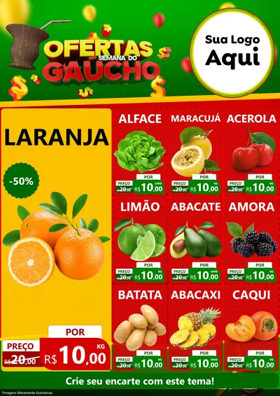 Modelo de Encarte para Encarte A4 Vertical com o tema Ofertas Semana Do Gaúcho para Hortifrúti