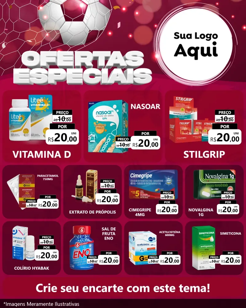 Modelo de Rede Social para Feed Instagram com o tema Ofertas Especiais - Futebol para Farmácia