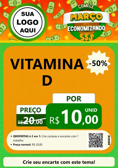 Modelo de Cartaz para Cartaz A4 Vertical com o tema Comece Março Economizando para Farmácia