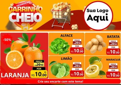 Modelo de Encarte para Encarte A4 Horizontal com o tema Promoção carrinho cheio para Hortifrúti