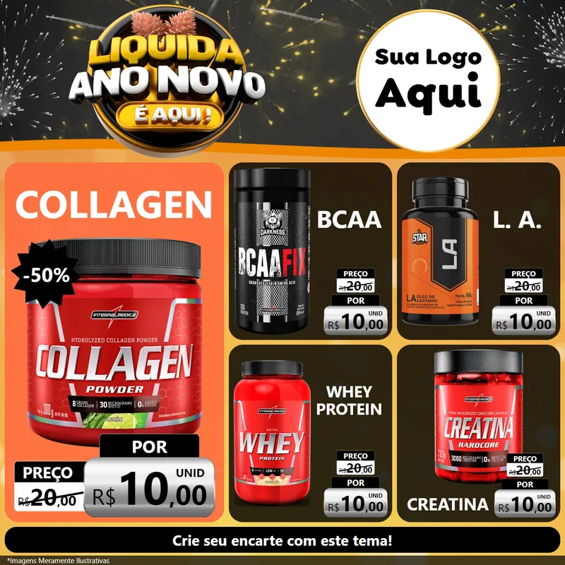 Modelo de Rede Social para Feed Facebook com o tema Liquida Ano Novo É Aqui! para Suplementos alimentares