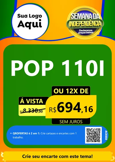 Modelo de Cartaz para Cartaz A4 Vertical com o tema Semana da Independência Declaramos Preços Baixos para Concessionaria de Motos
