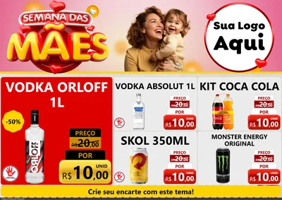 Modelo de Encarte para Encarte A4 Horizontal com o tema Semana das Mães para Distribuidora de bebidas