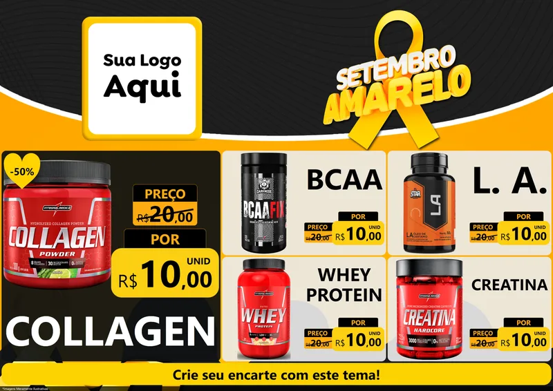 Modelo de Encarte para Encarte A4 Horizontal com o tema Setembro Amarelo para Suplementos alimentares