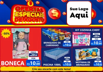 Modelo de Encarte para Encarte A4 Horizontal com o tema Ofertas Especiais de Agosto para Brinquedos