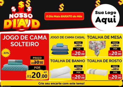 Modelo de Encarte para Encarte A4 Horizontal com o tema Nosso Dia D para Cama, Mesa e Banho