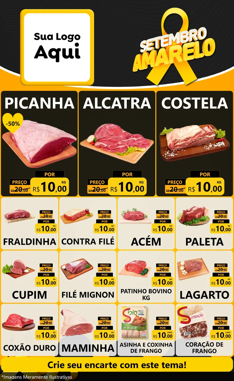 Modelo de Encarte para Encarte Grande com o tema Setembro Amarelo para Açougue
