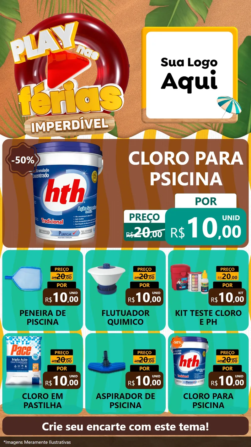 Modelo de Rede Social para Stories com o tema Play Nas Férias Imperdível para Produtos para Piscina