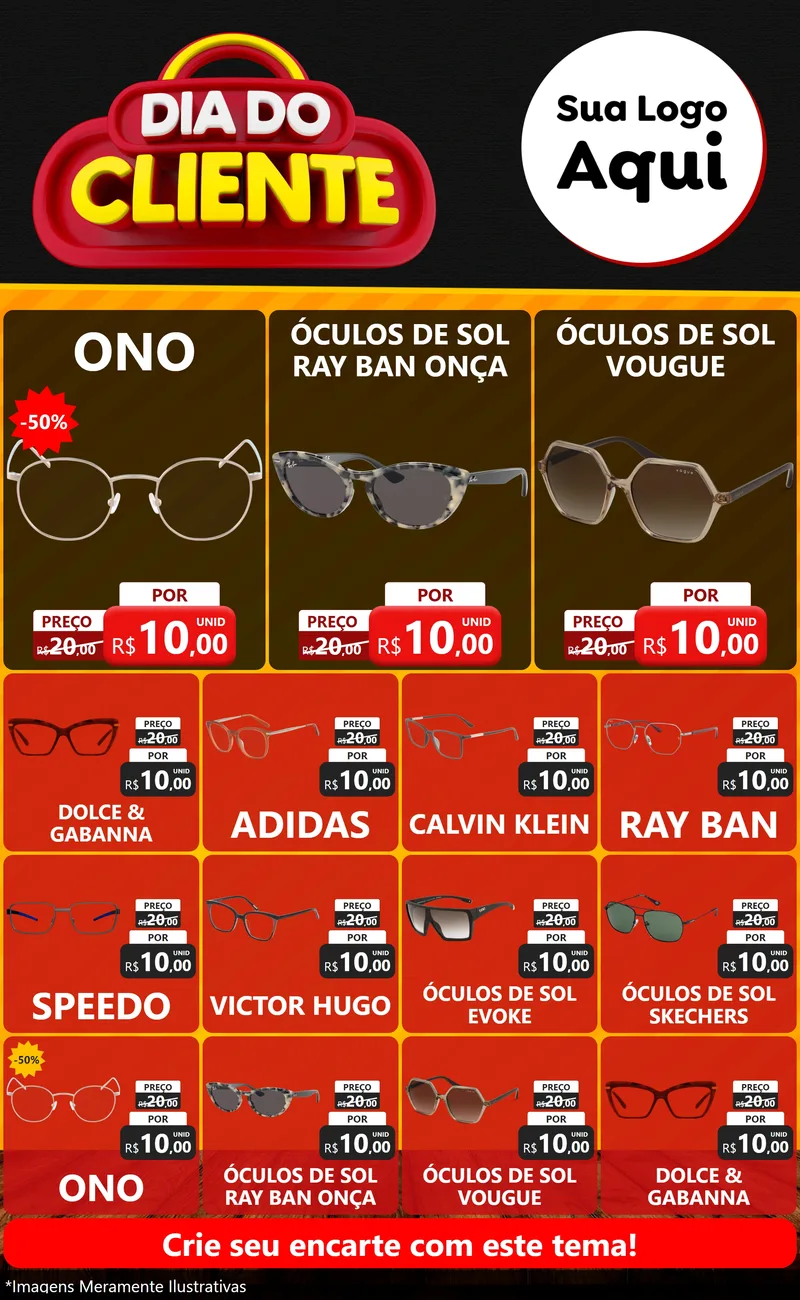 Modelo de Encarte para Encarte Grande com o tema Dia do Cliente para Óticas