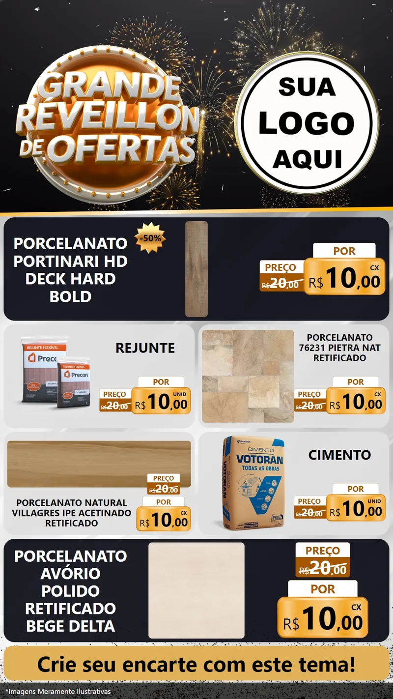 Modelo de TV para TV Vertical com o tema Grande Réveillon de Ofertas para Pisos e revestimentos