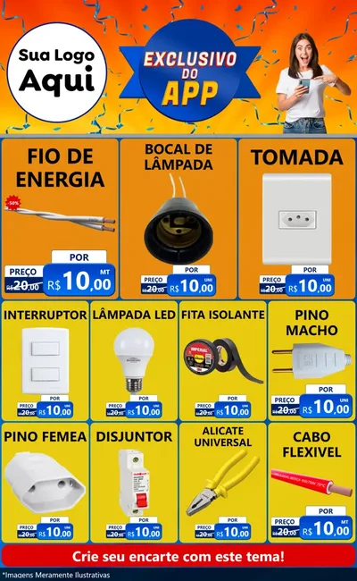 Modelo de Encarte para Encarte Grande com o tema Exclusivo do Aplicativo para Materiais Elétricos