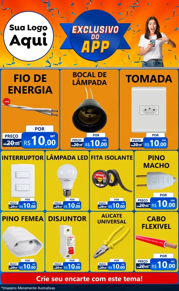 Modelo de Encarte para Encarte Grande com o tema Exclusivo do Aplicativo para Materiais Elétricos