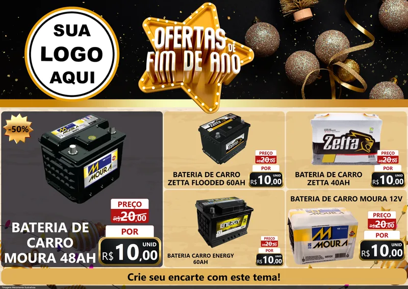 Modelo de Encarte para Encarte A4 Horizontal com o tema Ofertas de Fim de Ano para Baterias Elétricas