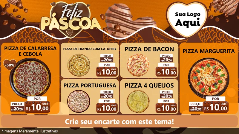 Modelo de TV para TV Horizontal com o tema Feliz Páscoa para Pizzaria