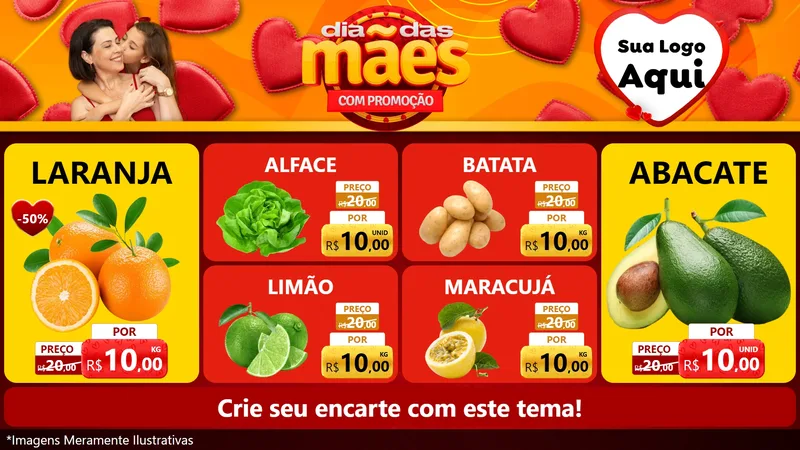 Modelo de TV para TV Horizontal com o tema Dia das Mães com Promoção para Hortifrúti