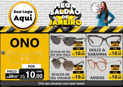 Modelo de Encarte para Encarte A4 Horizontal com o tema Mega Saldão de Janeiro para Óticas