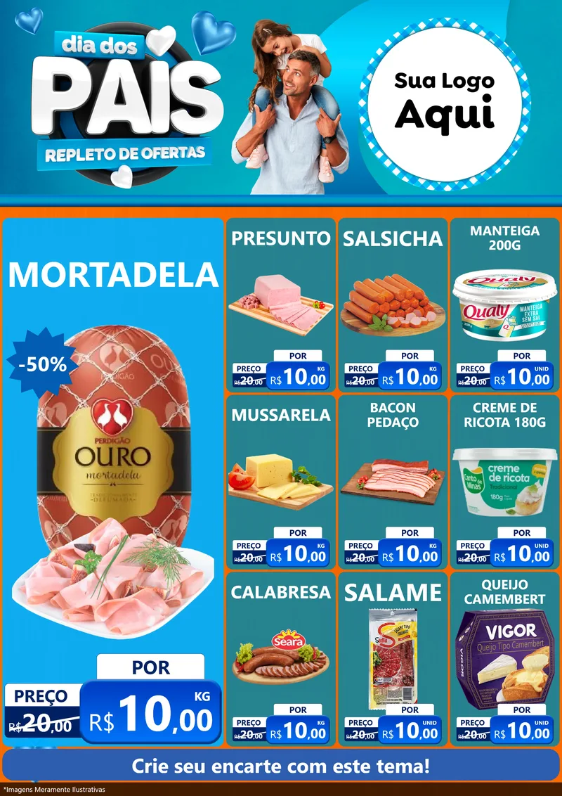 Modelo de Encarte para Encarte A4 Vertical com o tema Dia Dos Pais Repleto de Ofertas para Frios e Laticínios