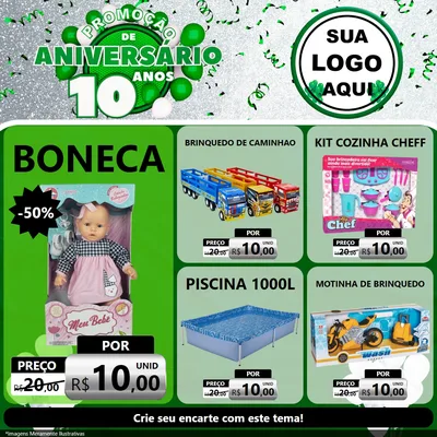 Modelo de Rede Social para Feed Facebook com o tema Promoção de Aniversário - 10 Anos para Brinquedos
