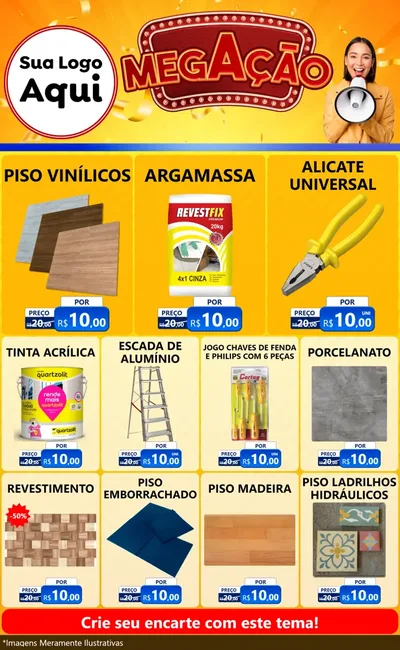 Modelo de Encarte para Encarte Grande com o tema Mega Ação para Material para Construção