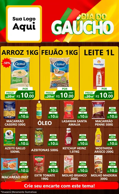 Modelo de Encarte para Encarte Grande com o tema Dia do Gaúcho para Supermercado