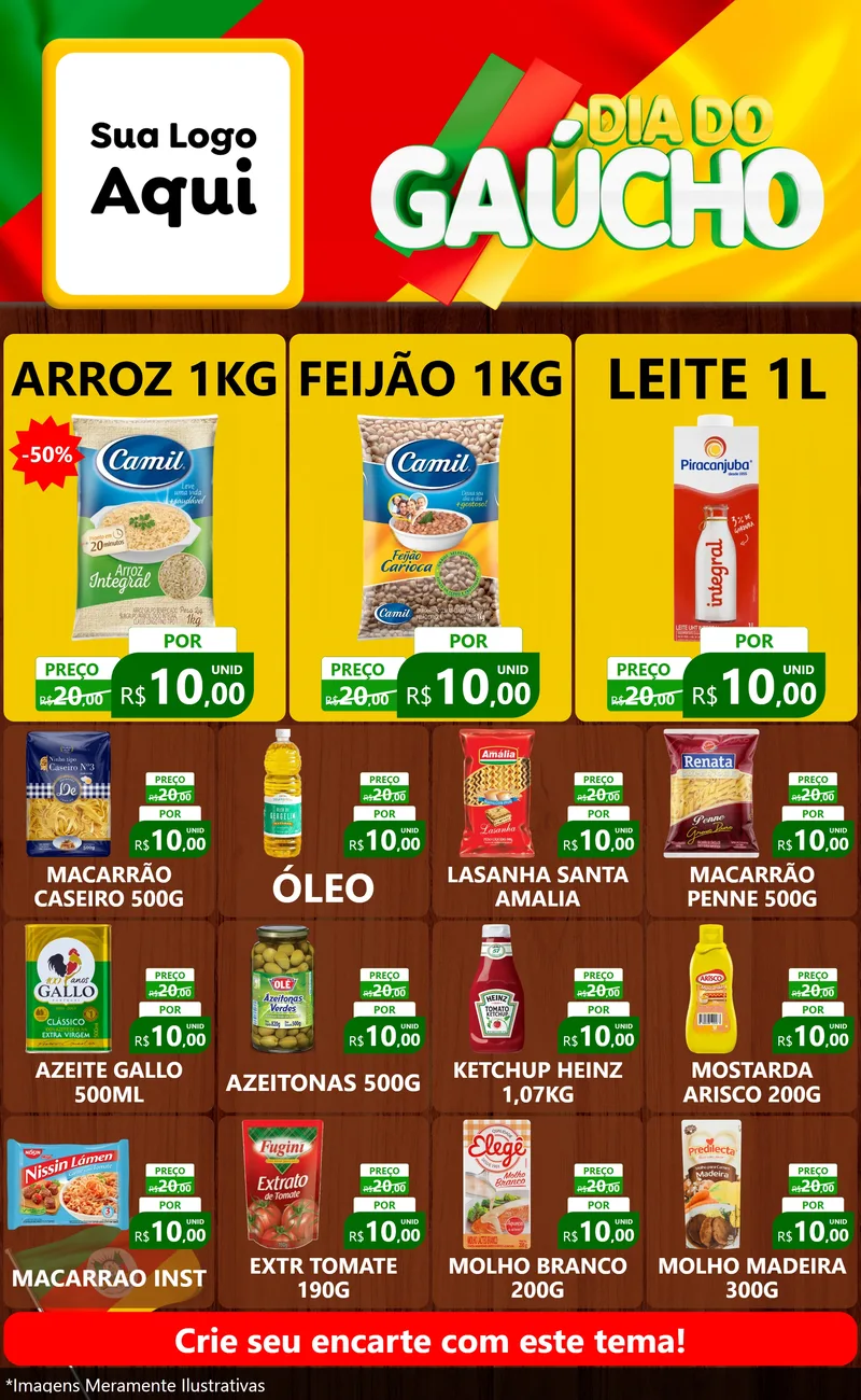 Modelo de Encarte para Encarte Grande com o tema Dia do Gaúcho para Supermercado