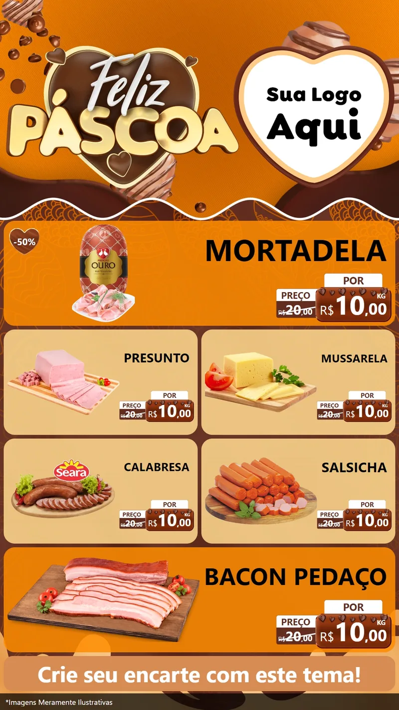 Modelo de TV para TV Vertical com o tema Feliz Páscoa para Frios e Laticínios