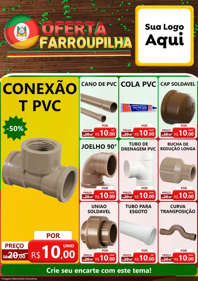 Modelo de Encarte para Encarte A4 Vertical com o tema Oferta Farroupilha para Tubos e conexões