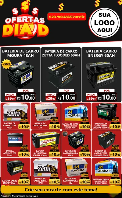 Modelo de Encarte para Encarte Grande com o tema Ofertas Dia D para Baterias Elétricas