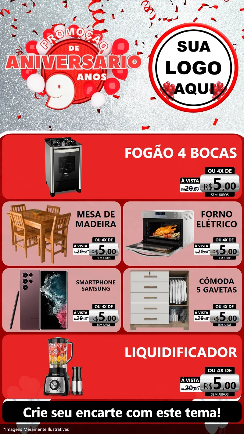 Modelo de TV para TV Vertical com o tema Promoção de Aniversário - 9 Anos para Móveis e Eletro
