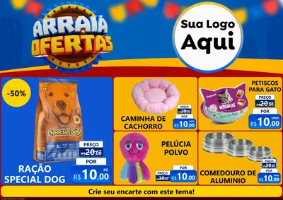 Modelo de Encarte para Encarte A4 Horizontal com o tema Arraiá de Ofertas - Junina para Pet Shop