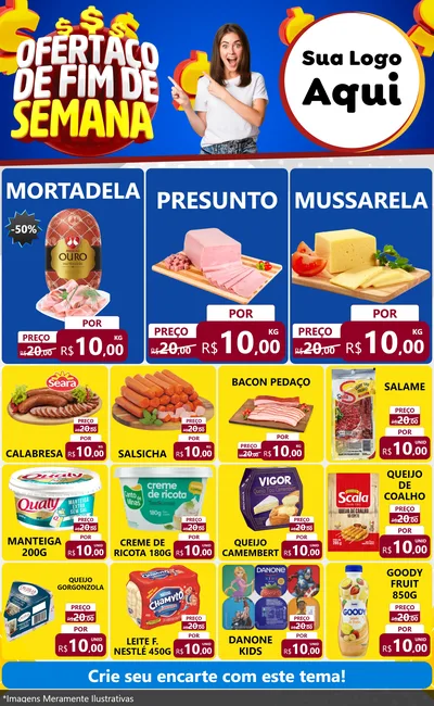 Modelo de Encarte para Encarte Grande com o tema Ofertaço de Fim de Semana para Frios e Laticínios