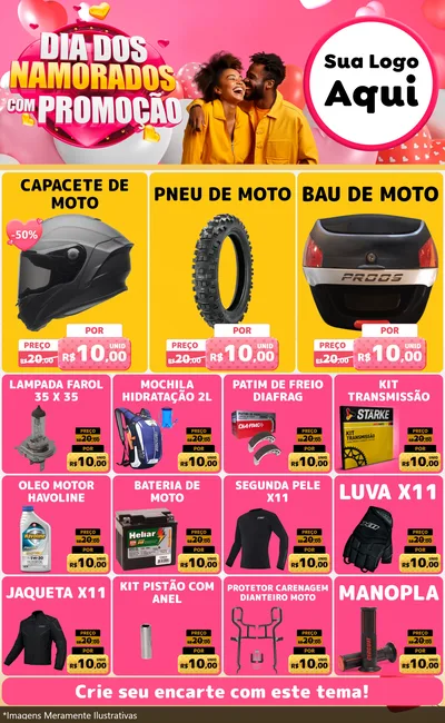 Modelo de Encarte para Encarte Grande com o tema Dia dos Namorados com Promoção para Moto peças