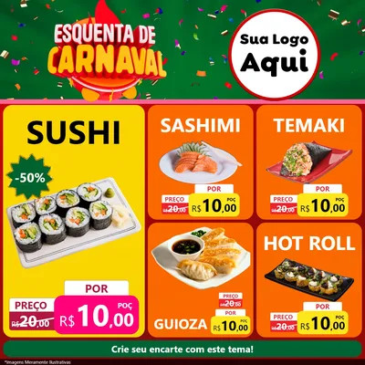 Modelo de Rede Social para Feed Facebook com o tema Esquenta de Carnaval para Comida japonesa