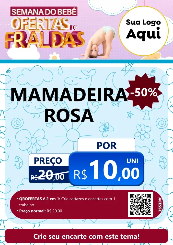 Modelo de Cartaz para Cartaz A4 Vertical com o tema Semana do Bebê - Ofertas de Fraldas para Bebês