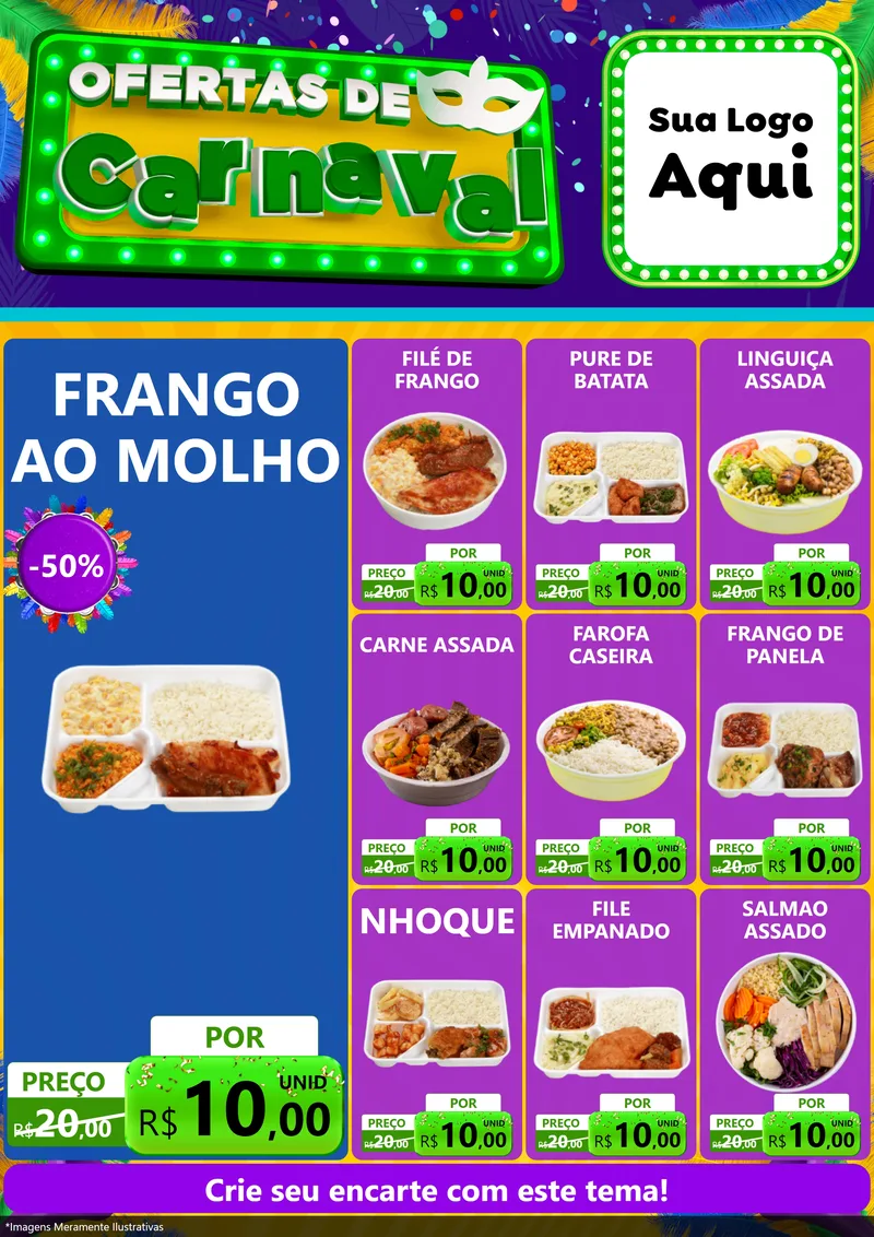 Modelo de Encarte para Encarte A4 Vertical com o tema Ofertas de Carnaval para Restaurante