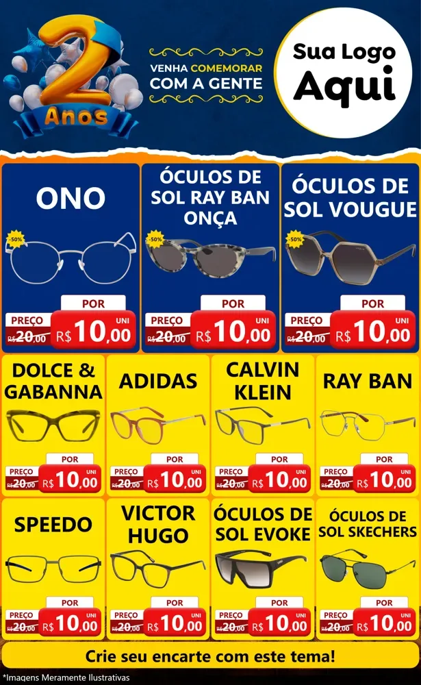 Modelo de Encarte para Encarte Grande com o tema Aniversário de 2 anos para Óticas