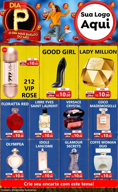 Modelo de Encarte para Encarte Grande com o tema Dia P - O Dia Mais Barato Do Mês para Perfumes