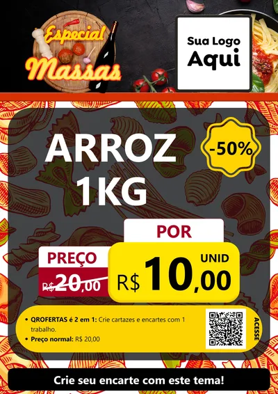 Modelo de Cartaz para Cartaz A4 Vertical com o tema Especial Massas para Supermercado
