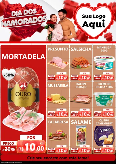 Modelo de Encarte para Encarte A4 Vertical com o tema Dia dos Namorados para Frios e Laticínios
